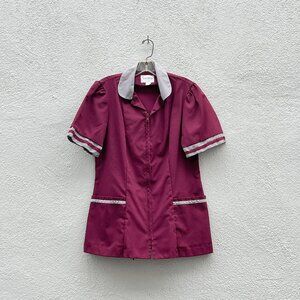 Vintage House of Uniforms Burgundy & Gray Nurses Tunic Shirt Costume Medium